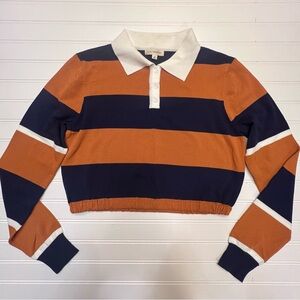 L.A. Hearts Orange and Navy Blue Striped Cropped Rugby Style Top Size‎ M